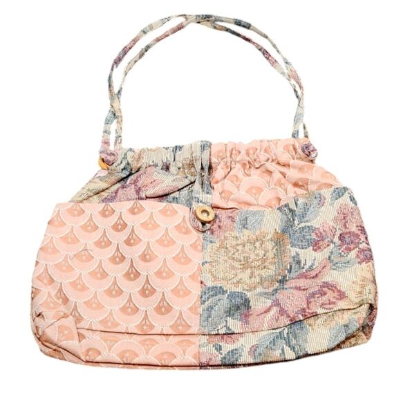 Vintage 80s 90s Handmade Bag Tote Floral Pastel Quilted‎ Brocade - Picture 1 of 16